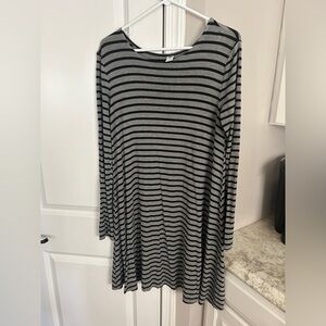 Old Navy Striped Tee Shirt Dress Long Sleeve Gray Medium